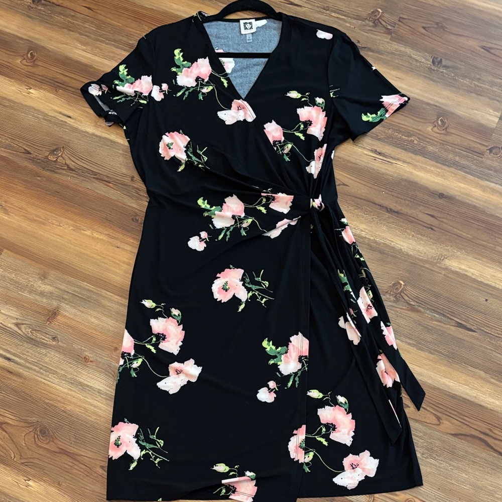 Anne Klein Black and Pink Floral Midi Dress